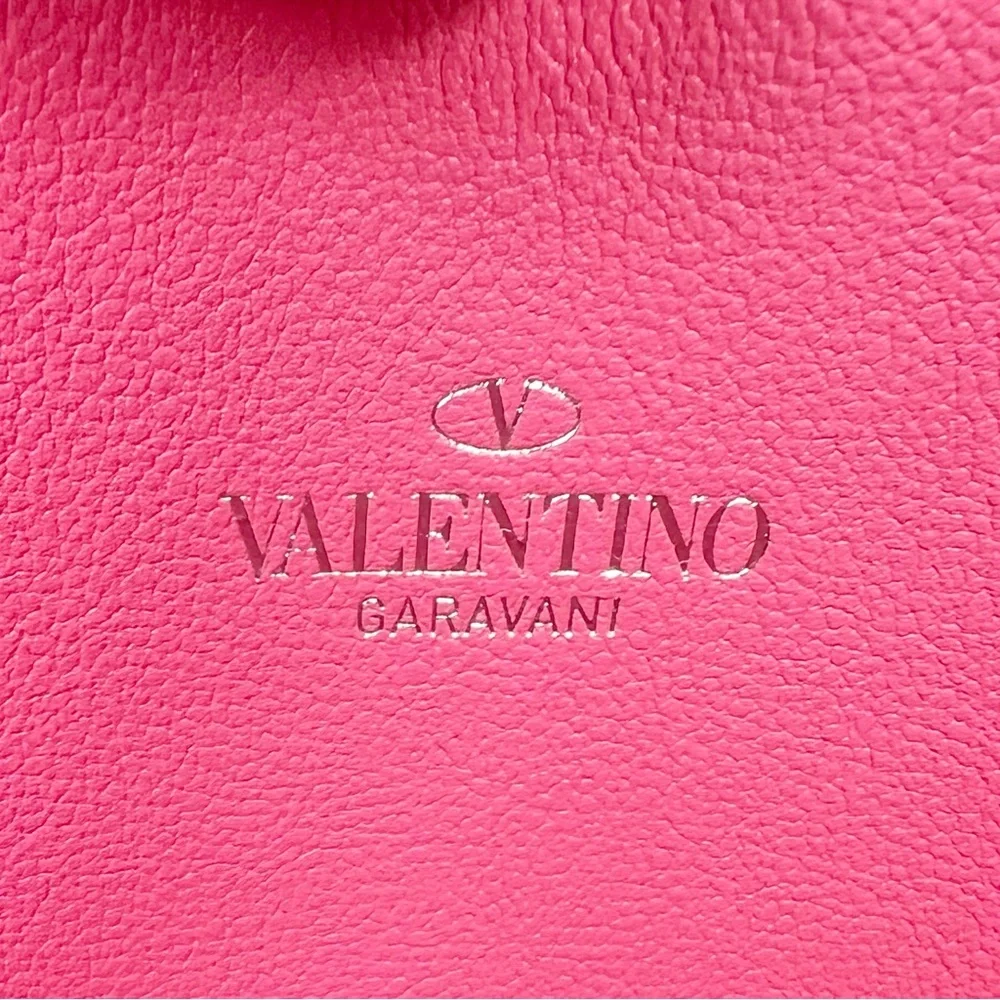 Valentino Garavani Pink & White Vitello Colorblock Rockstud Zip Around Wallet